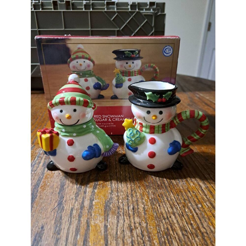 New CIB Holiday Home Accents Christmas Snowman Ceramic Sugar Creamer Set